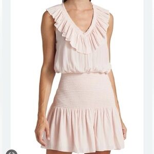 Ramy Brook Ellery Ruffled V-Neck Smocked Mini Dress